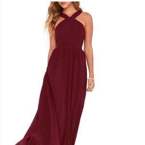 Lulu's burgundy cross neck A-line chiffon dress(M)